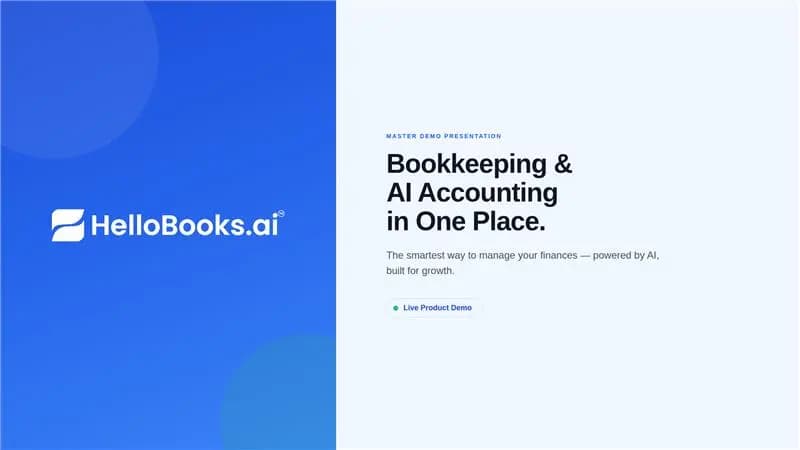 HelloBooks dashboard showing AI-reconciled bank feeds and an audit-ready monthly close — play the product demo